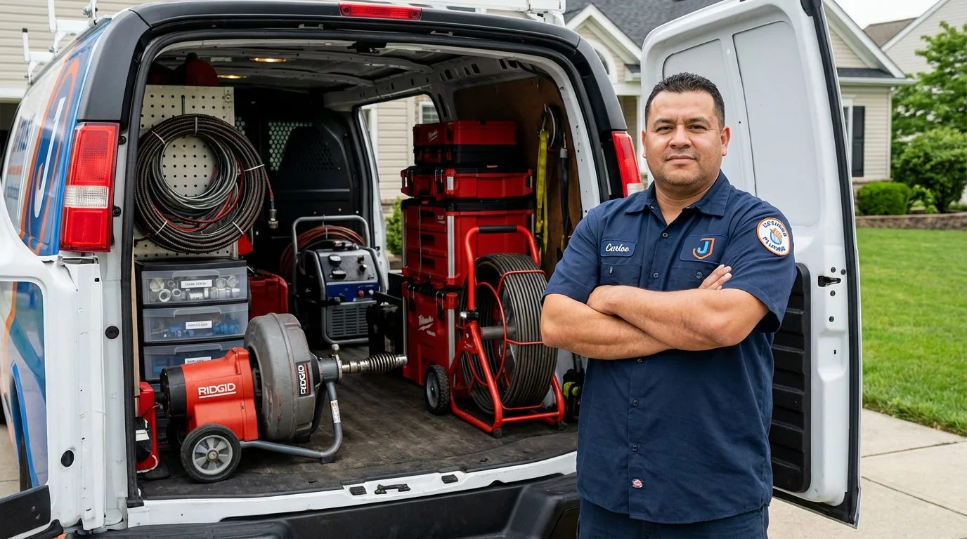 Professional drain cleaning equipment and Johns Plumbing LLC plumber in Whitman
