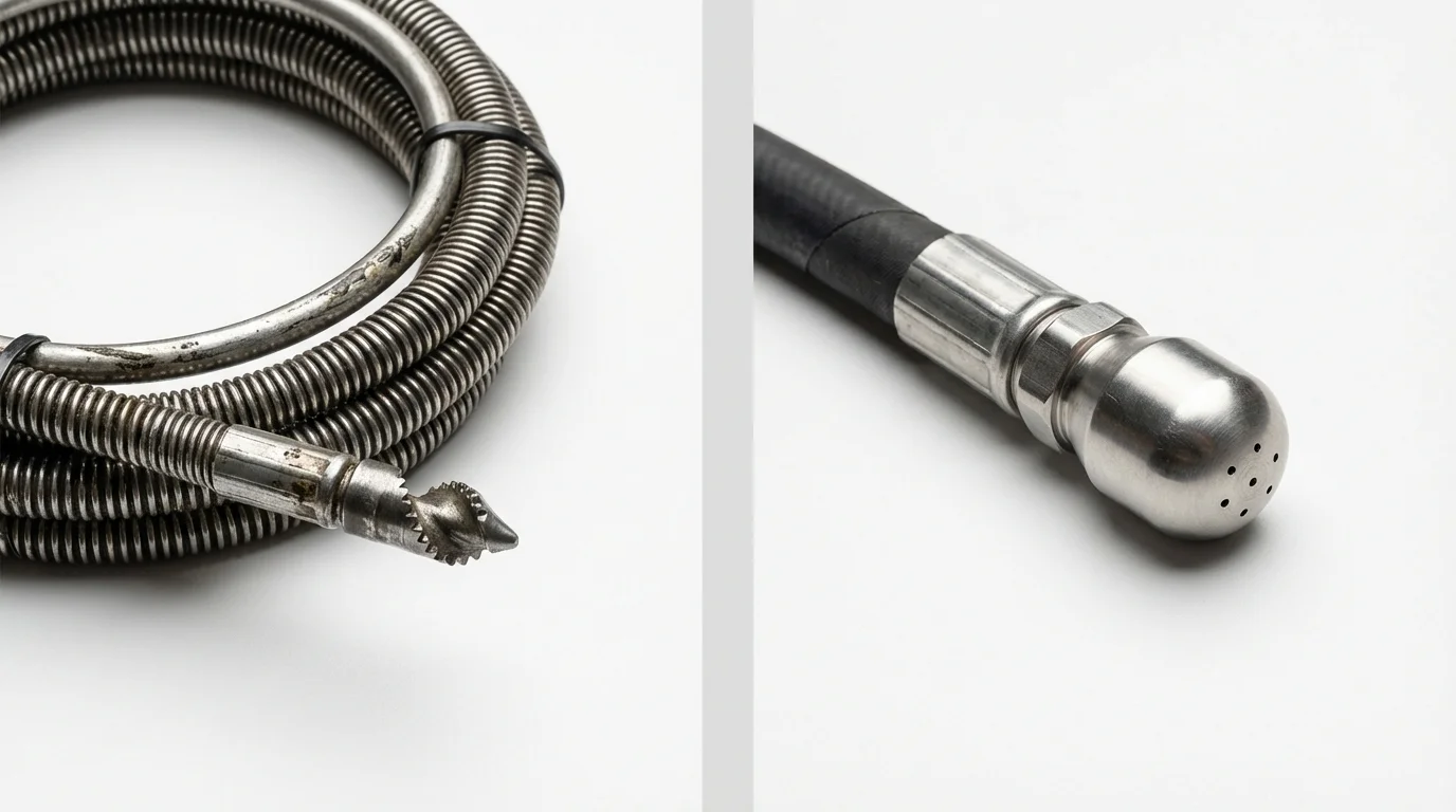 Drain snake cable and hydro jetting nozzle used for drain cleaning in Whitman, MA
